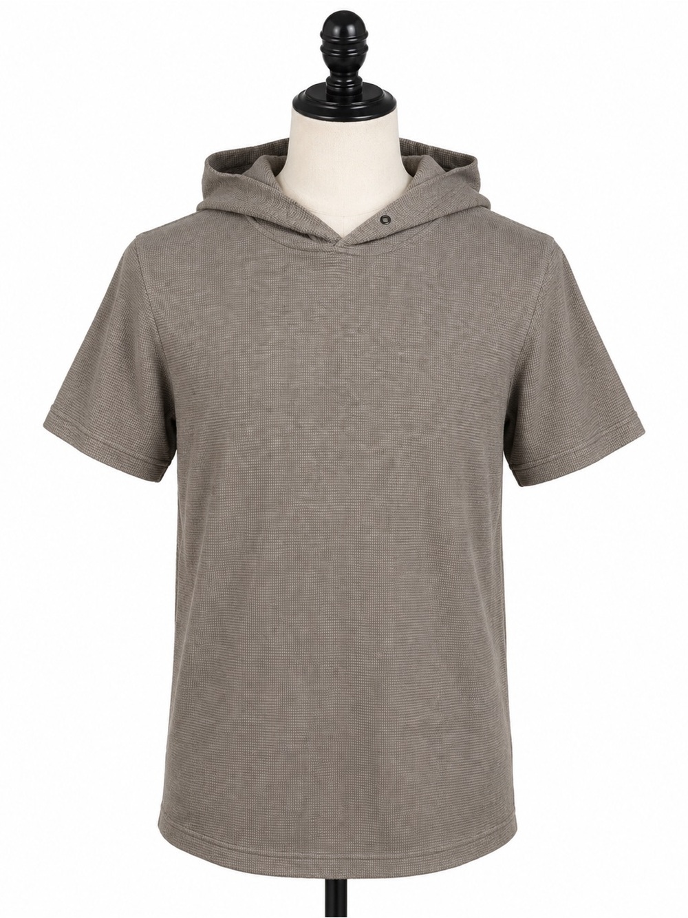 TwentyOne Men Waffle Knit Short Sleeve Hoodie Taupe Size Medium